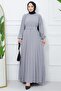 Belted Pleated Aerobin Dress Gray HM2339