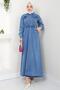 Blue Denim Dress - Buttoned and Elastic Waist HM2428 - 2