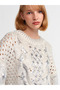 10465 Foil Print Hair Knitted Sweater-Ecru-Silver - 4