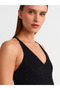 90213 V Collar Cross Straps Back Scrolled Knitwear Dress-Black - 4