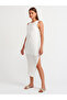 90202 Slit Detailed Slim Knitwear Dress-Ecru