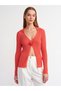 10526 Polo Collar Floral Detailed Transparent Knitwear Blouse-Red