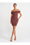 91102 Off-the-Shoulder Mini Dress-Brown