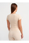 31022 Button Detailed Crop Top-Beige Melange - 2