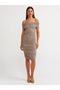91153 Off-The-Shoulder Gathered Dress-Mink - 3
