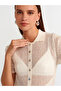 60240 Polo Collar Buttoned Openwork Knitwear Cardigan with Lacing Detail - Ecru - 4