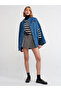 65338 Collar Section Buckle Denim Poncho-Blue - 3
