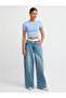 10357 Crew Neck Short Sleeve Crop Sweater-Blue - 3