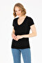 Women's Black V-Neck Basic T-Shirt 50263976 -Vr046