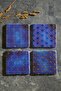 Blue 4-Piece Travertine Coasters with Gold Leaves - 3