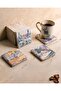 Watercolor Landscape Cross Natural Stone Travertine 4-Piece Coasters