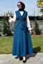 Elegant Skirt Vest Set Petrol Blue - 2