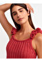 10524 Strappy Handcrafted Flower Detailed Knitwear Top-Red - 4