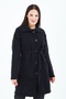 Women's Black Collar Buttoned Pocket Belted Knitted Knitwear Wool Long Cardigan - 3