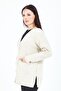 Women's V-Neck Cream Buttoned Pocket Knitted Wool Mother Knitwear Short Cardigan - 3