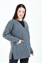 Women's Gray V-Neck Buttoned Pocket Knitted Wool Mother Knitwear Short Cardigan - 4