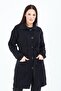 Women's Black Collar Buttoned Pocket Belted Knitted Knitwear Wool Long Cardigan - 2
