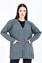 Women's Gray V-Neck Buttoned Pocket Knitted Wool Mother Knitwear Short Cardigan
