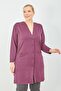Women's Plum Buttoned Large Size Mother Long Combed Cotton Cardigan with Pockets - 6
