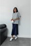 Navy Blue Crepe Satin Skirt - 4