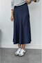 Navy Blue Crepe Satin Skirt - 3
