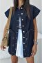 Dark Blue - Comfortable Denim Vest with Belt - 6