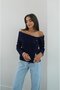 Navy Blue Boat Neck Buttoned Front Blouse - 3