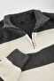 Anthracite Fitted Stand Collar Striped Sweater Tmnaw25Kz00062 - 2
