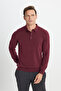 Men's Claret Red Standard Fit Regular Cut Polo Neck Cotton Knitwear Sweater