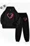 Pink Butterfly Heart Printed Unisex Hooded Top and Bottom Cotton Tracksuit Set