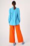 Turquoise Side Scarf Detailed Tunic with Gathered Sleeves - 5
