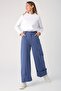 Blue Cotton Wide Leg Fold Trousers