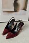 Spark Matte Leather Burgundy Pointed Toe Back Open Stiletto Evening Dress Cherry Red Heeled Women's Shoes - 5