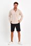 Men's Beige Regular Fit Shirt Textured Shirt with Collar Pocket - 5