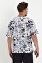 Men's White Oversize Fit Crew Neck Printed Cotton T-Shirt - 5