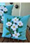 Spring Flower Bohemian Punch Hand Embroidered Throw Pillow Case Double Set Turquoise Color 100% Hand Embroidered - 2