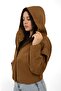 Women's Tan Hooded Waterproof and Windproof Oversize Raincoat with Pockets - 2