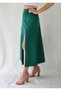 Women's Green Slitted Loose-Fitted Woven Skirt - 2