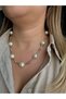 Pearl Beaded Rowed Gold Bar Plate Detail Necklace - 4