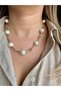 Pearl Beaded Rowed Gold Bar Plate Detail Necklace - 2
