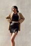 Black Winter Inner Lined Faux Leather Fabric Slit Mini Skirt - 2