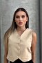 Women's V-Neck Short Double Crepe Woven Vest 1088 - 2