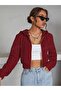 Women's Hooded Zippered Crop Cardigan 3 Thread Rastered - 2