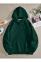 Dark Green Oversize Hooded Sweatshirt - Women, Butterfly Printed - 2