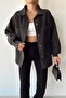 Black Denim Shirt Jacket - Double Pocket and Washable Bcdf-235403 - 4