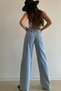 Women's Loose Lycra Women's Blue Super High Waist Loose Leg Denim Jeans Palazzo Pants - 3