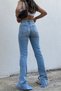 Snow Washing Inner Slit Lycra Women's Super High Waist Loose Leg Denim Jeans Palazzo Trousers - 3