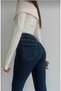 Flared Leg Jeans Not Fade Dark Blue Flared Jeans High Waist Denim Trousers - 5