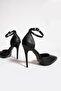 Black Stiletto with Ankle Band and Thin Heels - 6