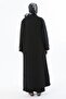Black Leather Epaulette Detailed Zippered Abaya - 4